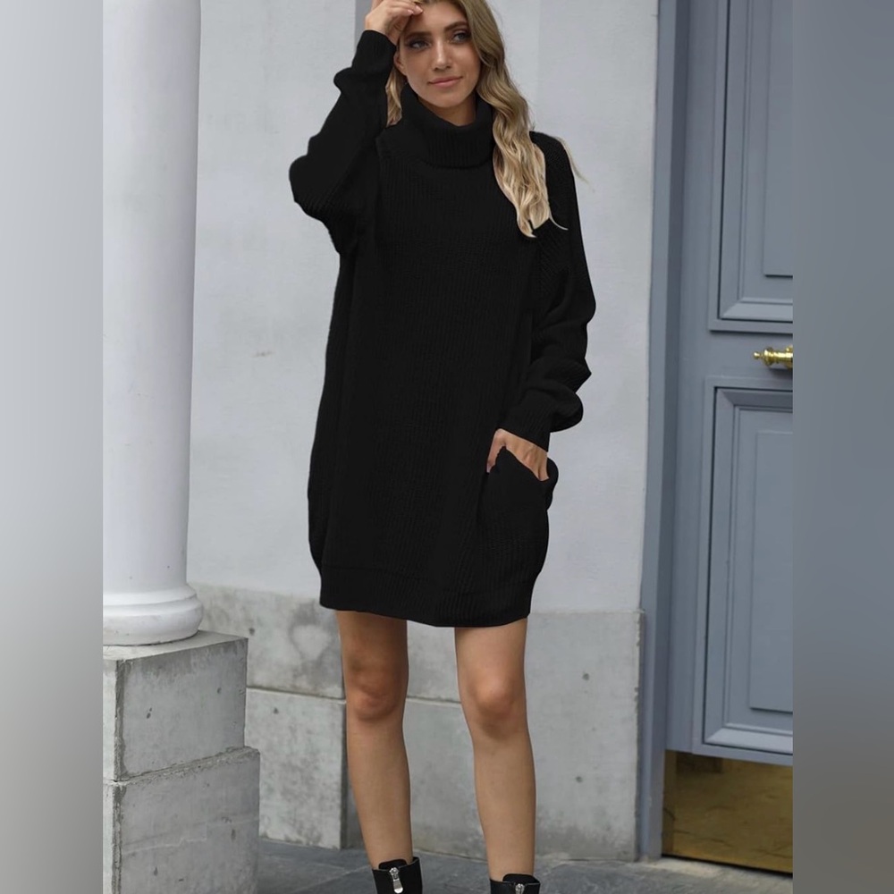 Cozy Black Knit Sweater Dress - Picture 2 of 4